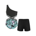 thumbnail image 2 of Yruioon 2PCS Girls Tankini Swimsuit Set Sleeveless One Shoulder Bathing Suit Holiday Beach Swimwear Green&Black 8, 2 of 7