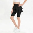 thumbnail image 2 of lcziwo Girls Skirts with Leggings Stretchy Elastic High Waisted Skorts Kids Solid Color Knee Length Skirted Legging Back to School Uniform Black, 2 of 8