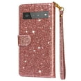 thumbnail image 2 of Decase Glitter Wallet Case for Google Pixel 7 Pro, Sparkly Luxury PU Leather Flip Folio Kickstand Cover Zipper Pocket Women Purse Sleeve with Card Holder & Detachable Wrist Strap, Rosegold, 2 of 8