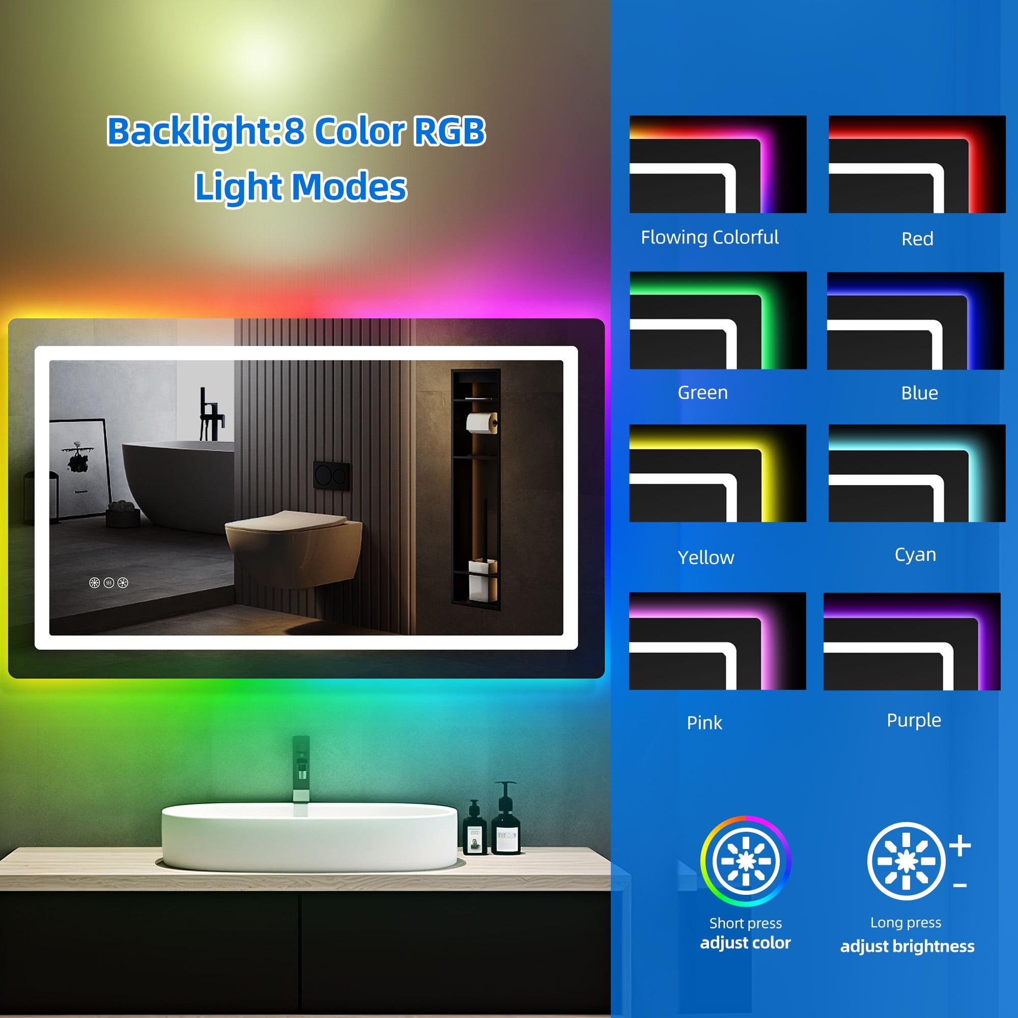 Dextrus 32 x 24 RGB LED Anti-Fog Bathroom Mirror With Dimmable Lighting