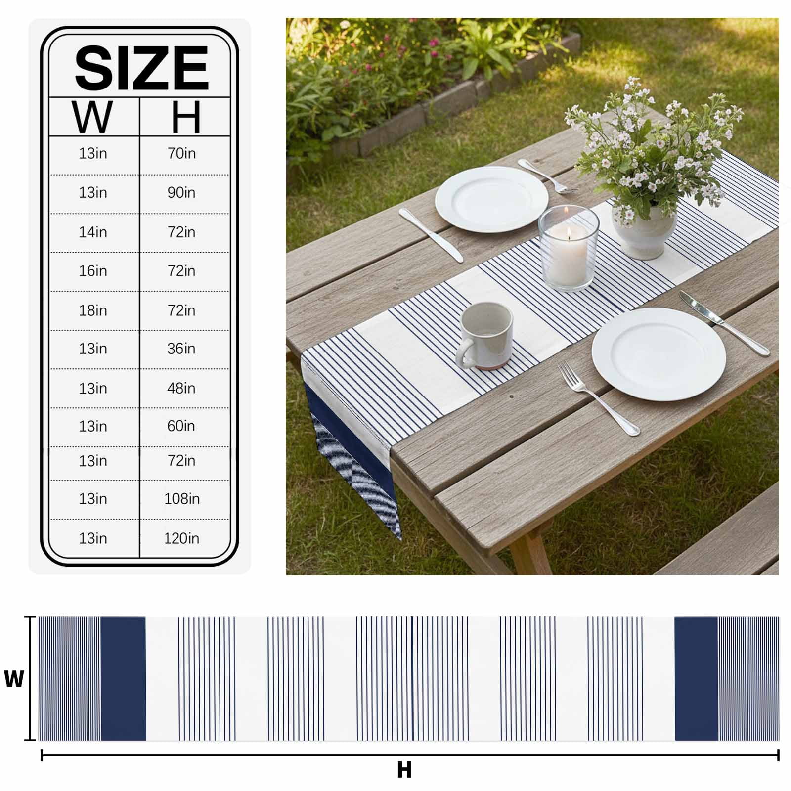 Navy Blue Stripe Table Runner 36 Inches Long, Modern Rustic Horizontal Blue Striped Kitchen Coffee Dining Table Decoration for Home Party Birthday Wedding Home Decor 13x36 Inches