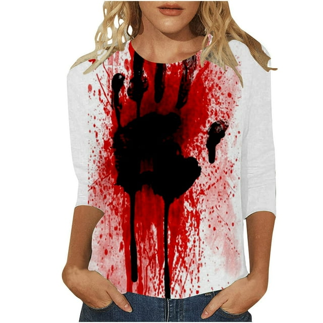 T-shirt Imprimé Halloween pour Femmes Col Rond Manches Confortables pour Fête Tenue Décontractée