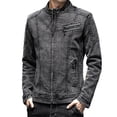 thumbnail image 2 of XMMSWDLA Sales Clearance Blousse for Men Autumn Spring And Autumn Solid Color Zipper Faux Leather Jacket, 2 of 8
