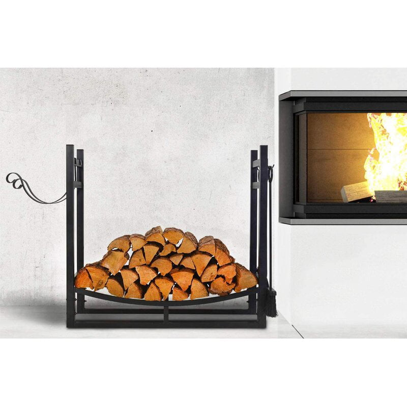 Mendip Log Holder Black Steel Metal Fireplace Carrier Basket Accessory Fire 