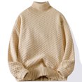 thumbnail image 2 of Miluxas Men's Stripe Knit Sweater, Crew Neck Pullover, Casual Long Sleeve Winter Warm Knitted Fashion Top Beige, 2 of 4