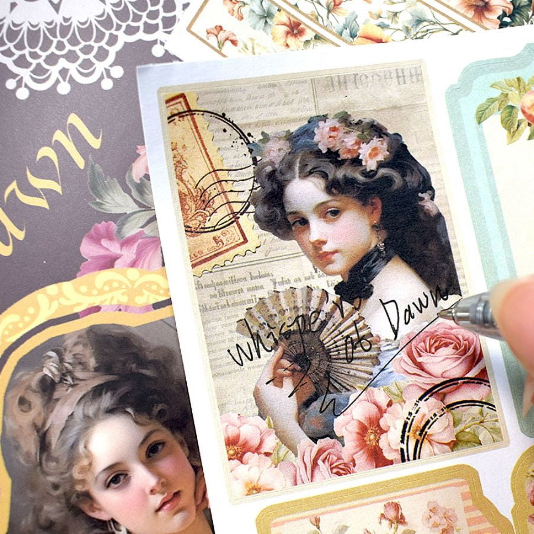 A5 Vintage Scrapbook Sticker Book White Cover 20 Unique Junk Journal Stickers Paper Sheets for Bujo DIY Crafts