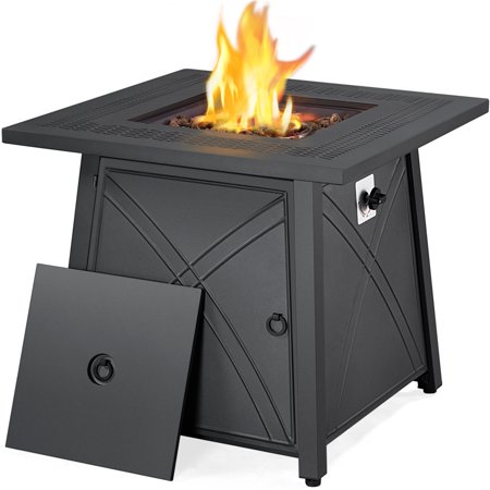 Yaheetech 28   Propane Gas Fire Pit with Lid and Iron Tabletop  Black