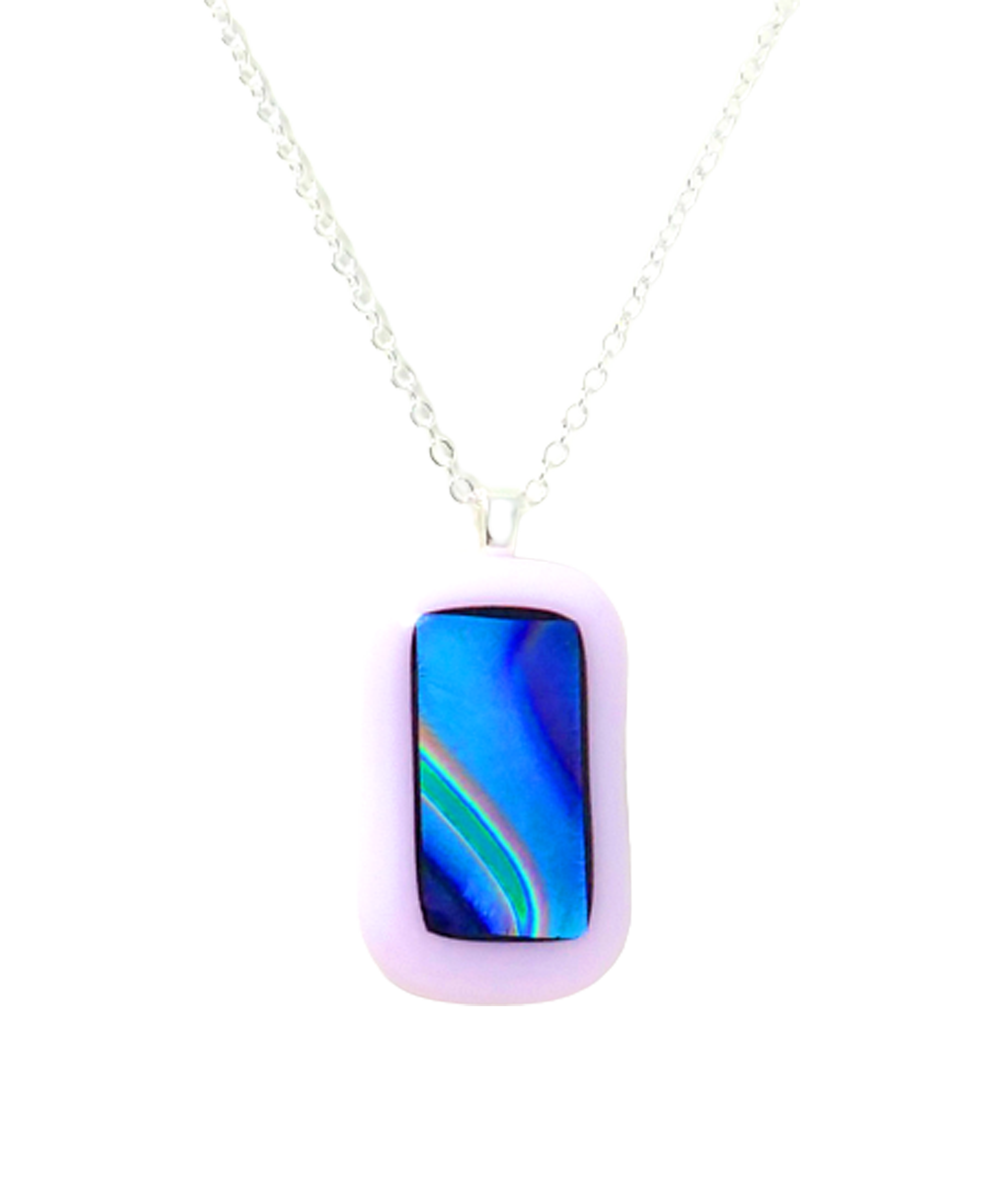 Fused Stained Glass Necklace Light Pink Rainbow Dichroic