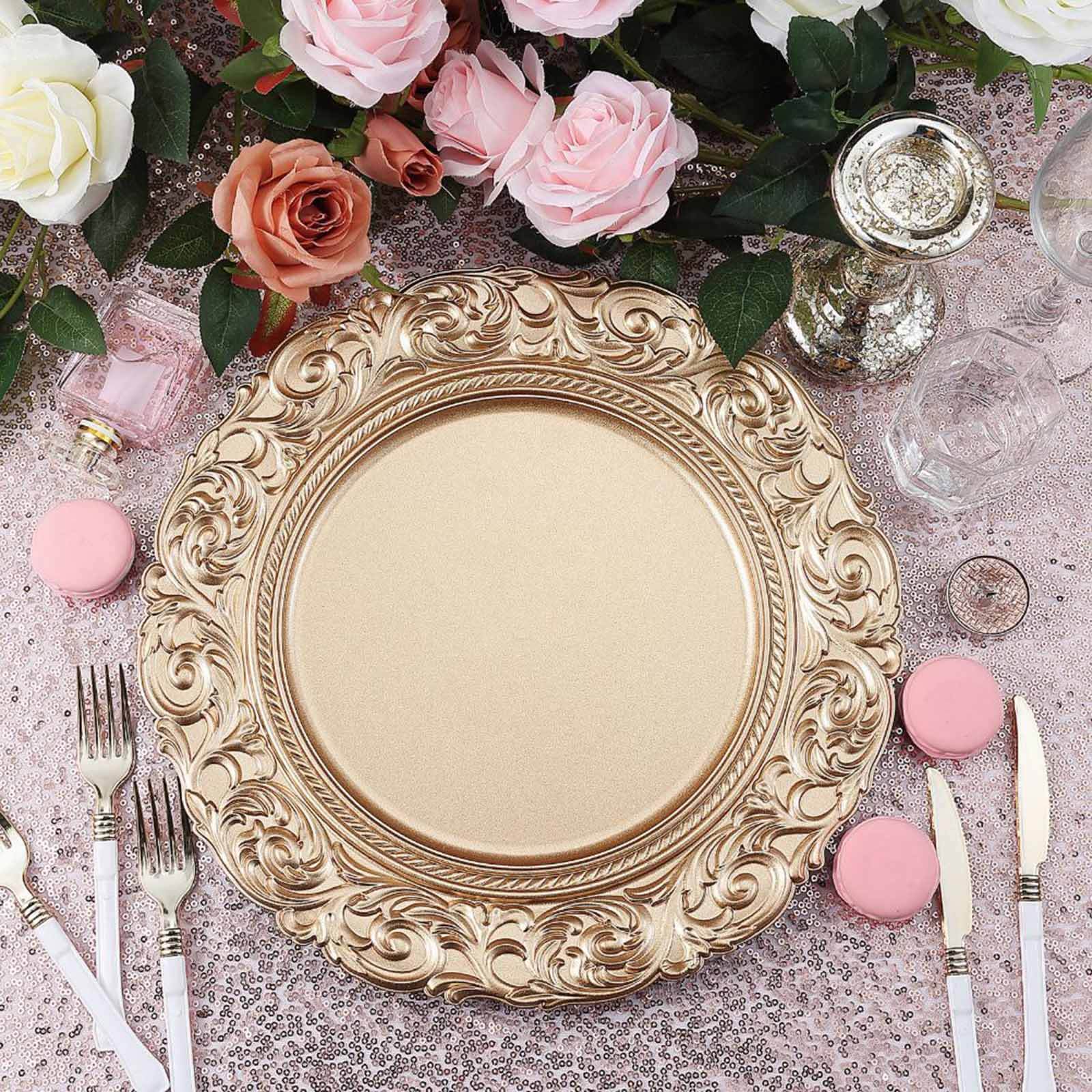 Efavormart Set of 6 GOLD 14" Round Plastic Charger Plates With Engraved