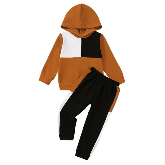 3T Baby Boys Clothes 4T Boys 2PCS Fall Winter Hoodie Outfits Set Toddler Boys Long Sleeve Top Pants Set Brown