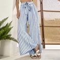 thumbnail image 4 of Women Drawstring Striped Pants Loose Wide Leg Trousers Casual Elastic Waist Pants Comfy Lounge Pants with Pockets Light Blue S, 4 of 5