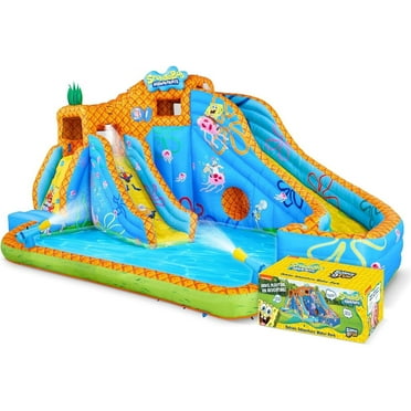 Sunny & Fun SpongeBob Deluxe Inflatable Water Slide with Climbing Wall, 2 Slides & Splash Pool