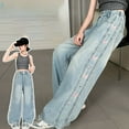 thumbnail image 6 of Kids Girls' Fashion Jeans Elastic High Waist Wide Leg Jeans Teen Clothing Little Girls Clothes 9-10 Years Girls Fashion, 6 of 9