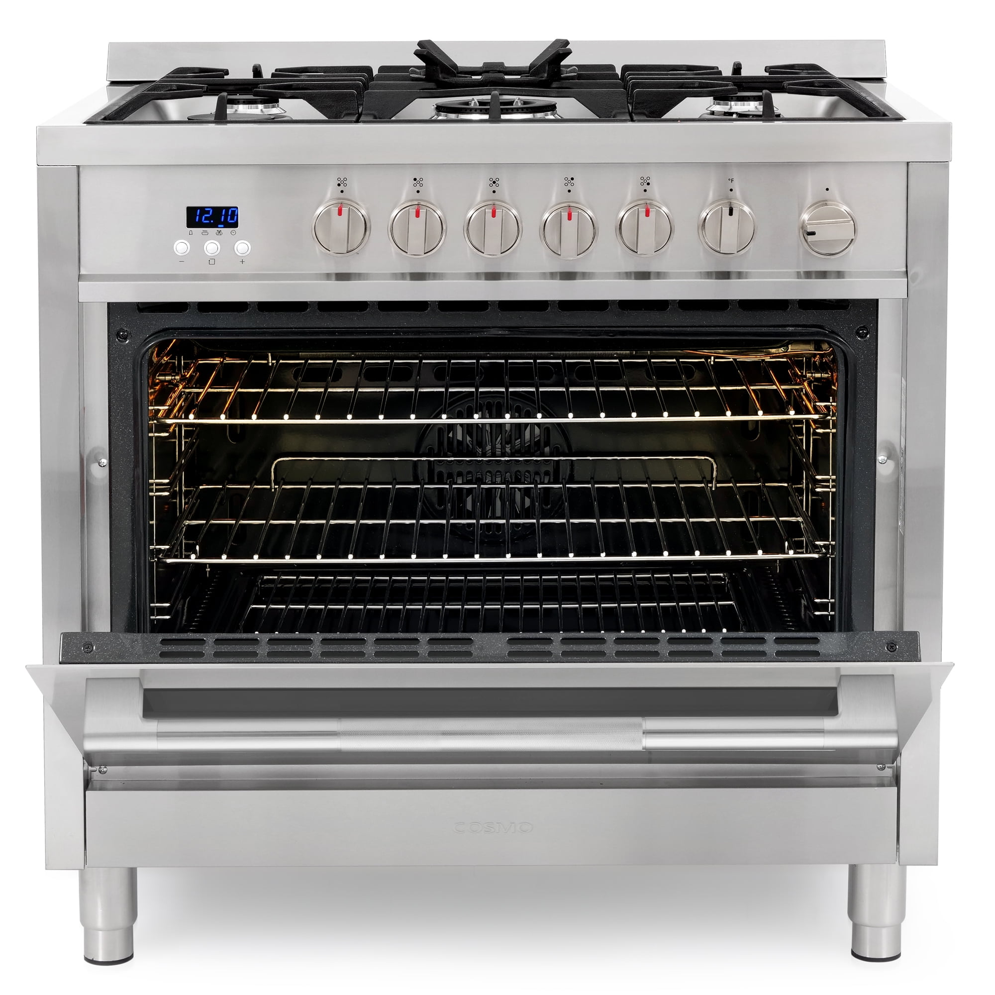 Cosmo 36 in. 4.4 cu. ft. Single Oven Gas Range with 5 Burner Cooktop and Textured Grip Handle in Stainless Steel