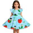 thumbnail image 2 of LILIYA Little Girls A-Line Dress Back to School School Cartoon Print Dress Floral Dress Cute Flutter Sleeve Lightweight Casual Summer Outfits Party Dress for Girls 1st 2nd 3rd Grade, 2 of 6