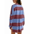 thumbnail image 2 of Women'S Oversized Fall Fashion 2025 Striped Color Block Long Sleeve Button V Neck Pullover Tops Red & Blue L, 2 of 4