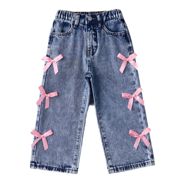YunPes Kids Girls Bow Jeans Wide Leg Baggy Flare Denim Pants Trendy Preppy Cute Clothes Y2K High Waisted Denim Jeans Aesthetic Pants