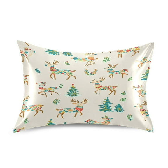 Reindeer Pattern Satin Pillowcase 20''x26'' Double-Sided Print Soft Wrinkle Resistant