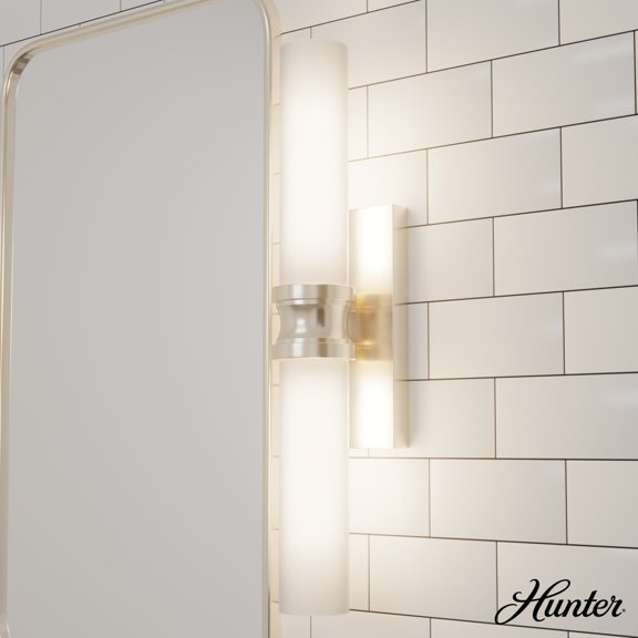 Hunter - Lenlock 2-light Brushed Nickel, Medium Size Vanity Light, Dimmable, Modern Style, for Bedrooms, Dining, Living Rooms - 19922