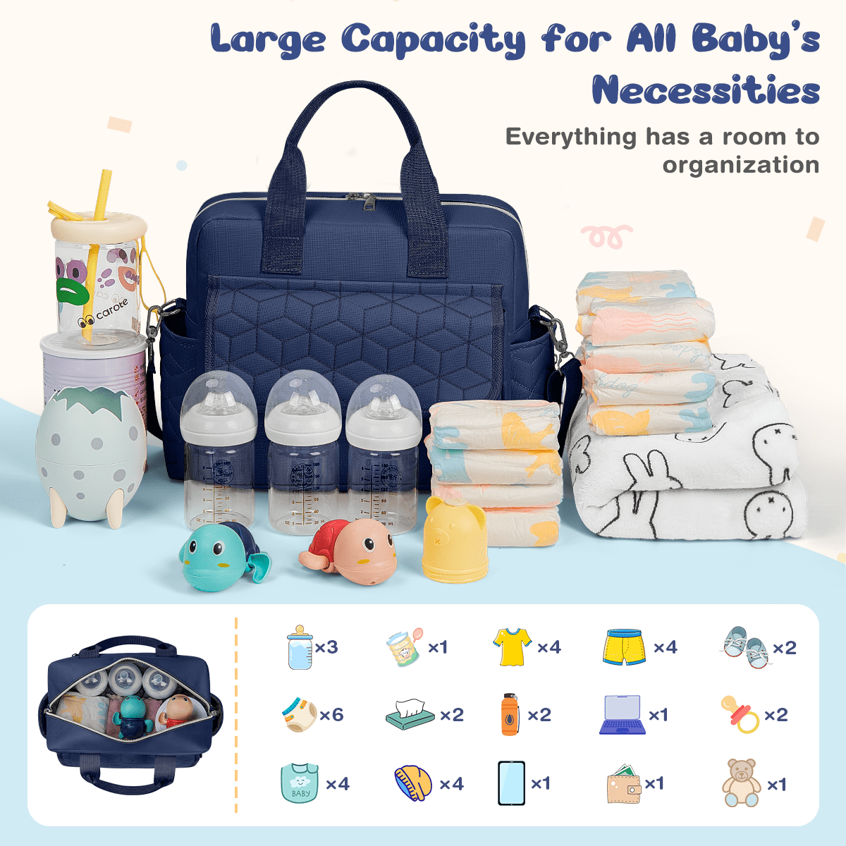 GPED Diaper Bag Tote, Large Capacity Baby Bag, Gray, Waterproof