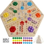 Large Size Original Marble Game Solid wood 20 inch(large)Wahoo Board Game Double Sided Painted Wooden Fast Track Board Game for 6 and 4 Players 6 Colors 24 Marbles 6 Dice for Family Friend