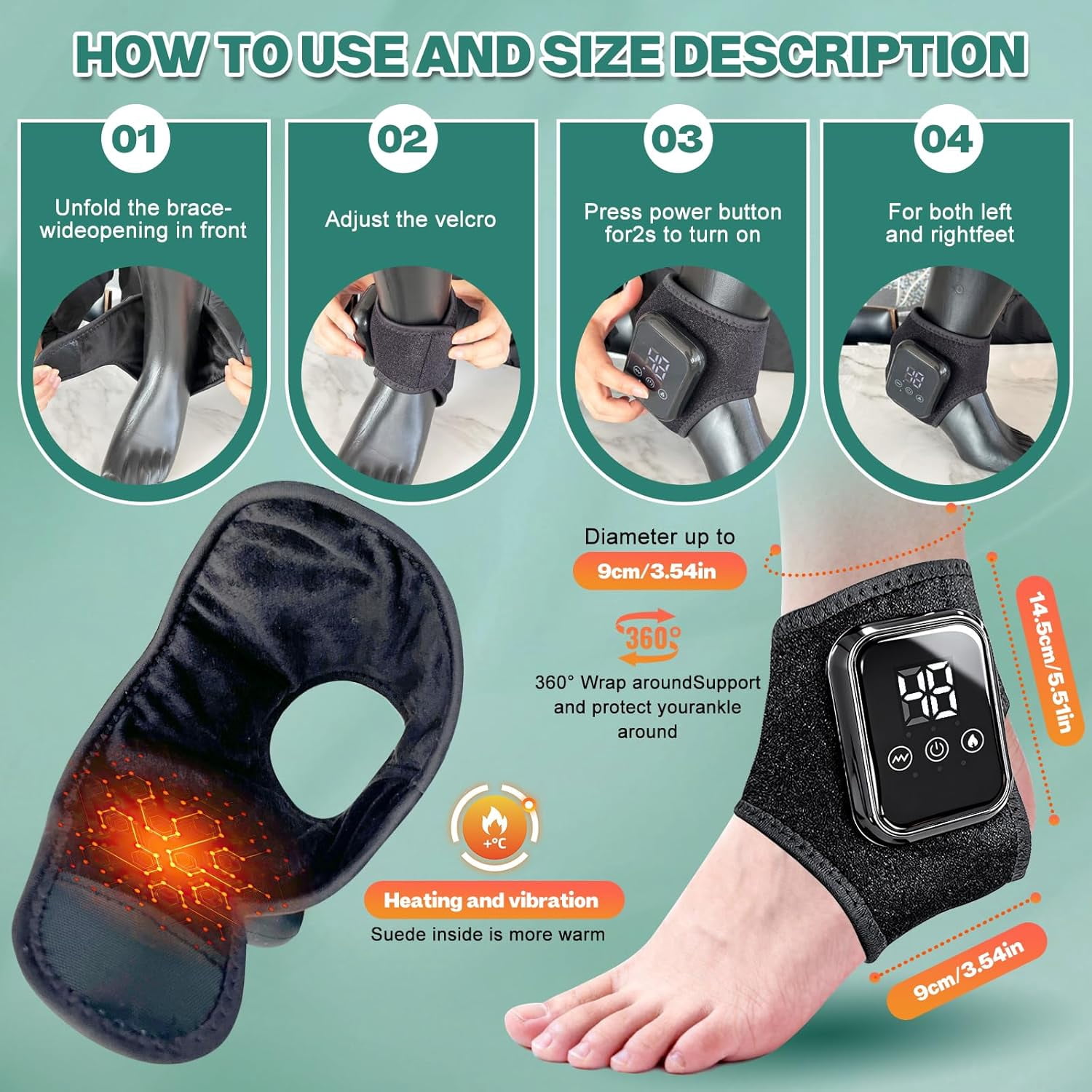 ABCISI Foot Massager - Portable Foot and Ankle Massager with Heat with 3 Vibration Modes 3 Heat Levels Plantar Fasciitis, Travel Home Use (Black)