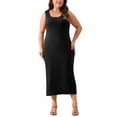 thumbnail image 2 of Agnes Orinda Women's Plus Size Tank Dress Wrap Basic Sleeveless Crew Neck Casual Maxi Knit Sundress 3X Black, 2 of 5