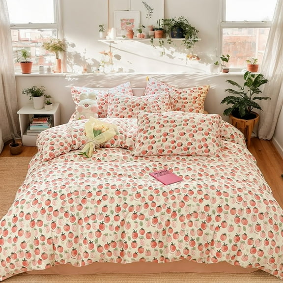 Sweet Dream Strawberry Printed Bedding Set Large three-piece Set includes two pillowcases and one in three sizes