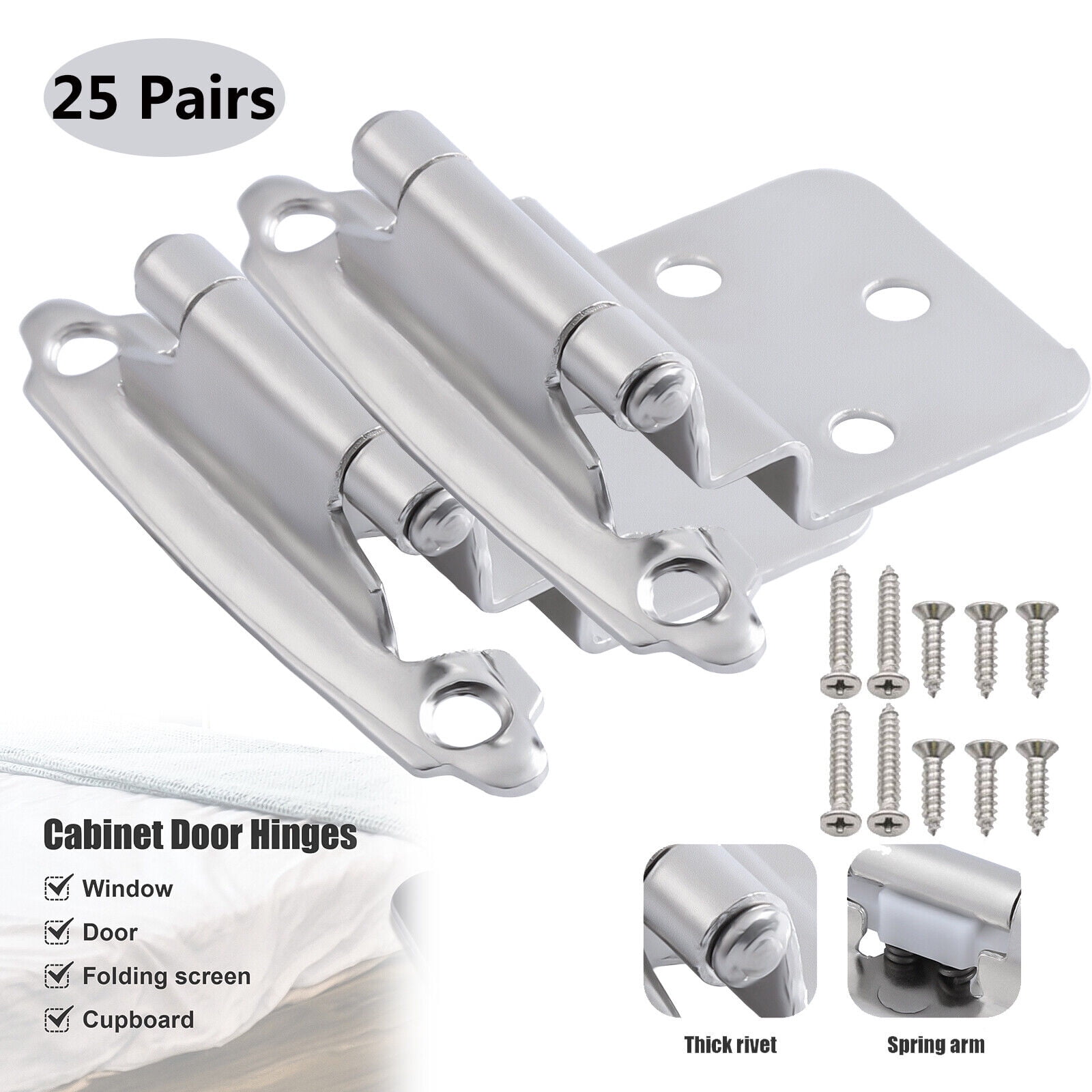 25Pairs 3/8" Inset Kitchen Hinges Self Closing Face Mount Cupboard Door Hinge