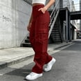 thumbnail image 3 of cocolona Womens High Waist Casual Cargo Pants Elastic Waist Straight Wide Leg Outdoor Hiking Pants with Pockets, 3 of 5