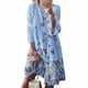 thumbnail image 2 of Vestido Mujer Vestido Con Estampado Vintage Manga 3/4 Paño De Cuello Redondo, Azul Cielo, M Yuarrent AP002219-18, 2 of 5