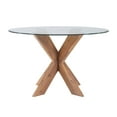 thumbnail image 2 of Linon Hale X Base Wood Dining Table With Glass in Natural Brown, 2 of 8