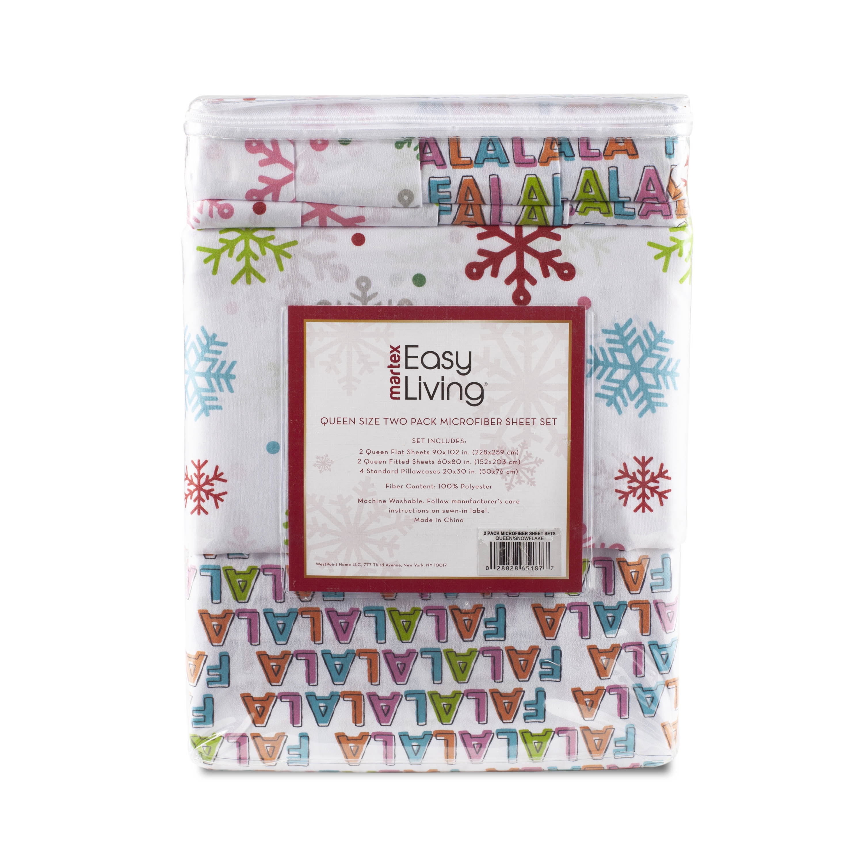 Martex 2-Pack Holiday Twin Snowflake and Fa la la la Sheet Set