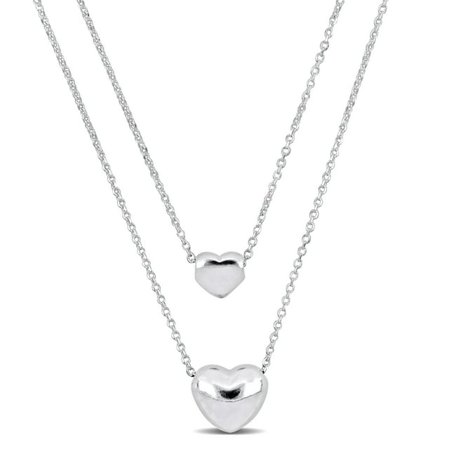 Miabella Collier à Double Rang Cœur en Argent Sterling