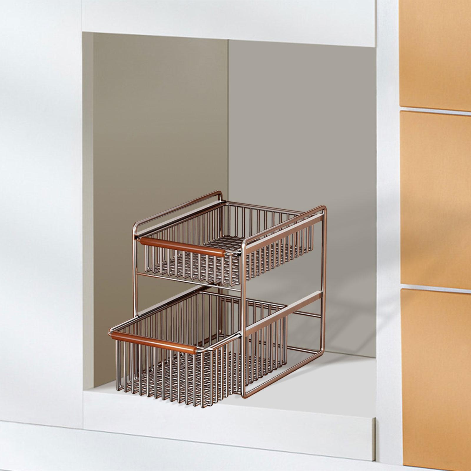 Under Sink Storage Basket Cabinet Organizer Holder Rack 2 Tier Pull Out Design for Kitchen Bathroom Cupboard