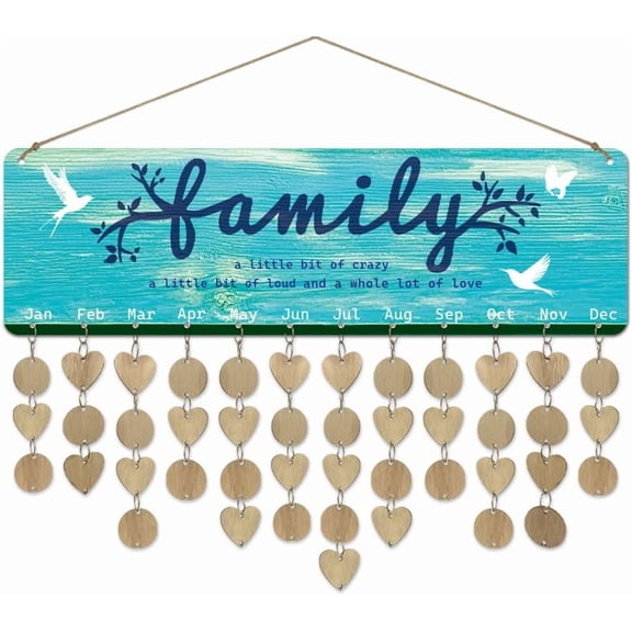 1 Pc Wooden Family Birthday Reminder Calendar Board Blue Sea White Seagulls Birthday Calendar Wall Hanging with 100 Tags Birthday Gifts for Family and Friends 4.7x15.7inch(12x40cm) diy