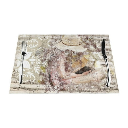 

PUREYAH Table Placemats Set of 6 PCS Washable Heat Resistant Art Collage Layout Table Decorations Placemats for Dining Room Kitchen