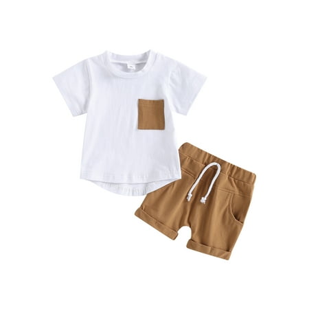 

Arvbitana Baby Boys Shorts Set Short Sleeve Pocket T-shirt + Elastic Waist Shorts Summer Casual Tracksuits Outfit 2Pcs 0-3T