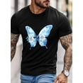 thumbnail image 3 of Men's T-Shirt Blue Butterfly Retro Flowers Cartoon Decor Short Sleeve Casual Tee Classic Crew Neck T-Shirt for Men, S, 3 of 6
