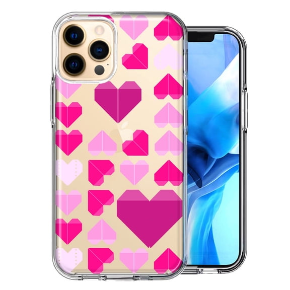 MUNDAZE for Apple iPhone 12 Pro Max Pink Purple Origami Valentine's Day Polkadot Hearts Design Double Layer Phone Case Cover