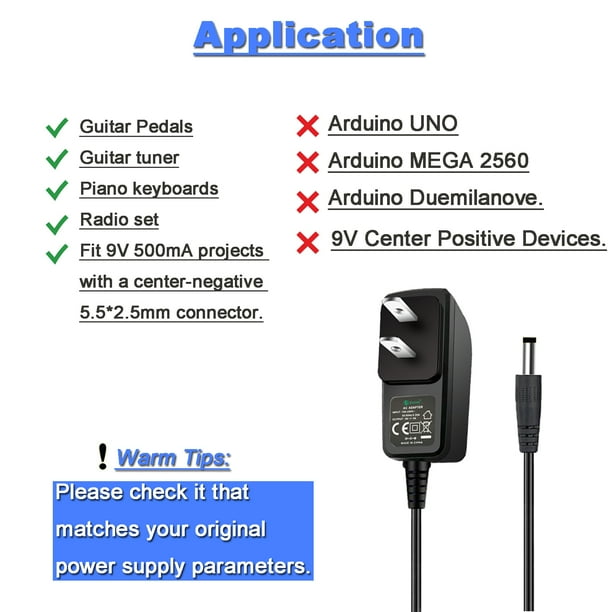 Chargeur Adaptateur 9V 850mA Pour Pédales Effet Guitare - Câble 2m Pointe Négative Universel
