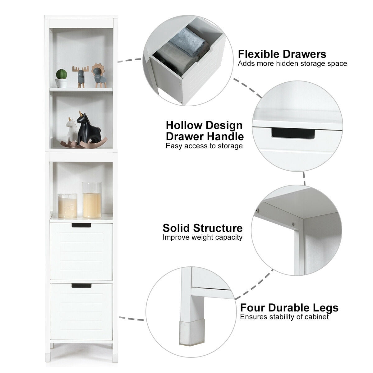 Gymax Bathroom Floor Cabinet Multifunctional Storage Organizer 5Tier Shelves&2 Drawers