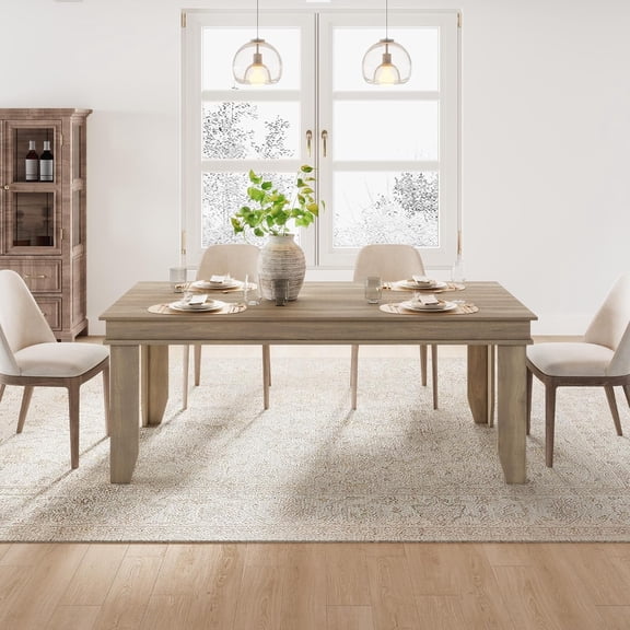 Farmhouse Dining Table for 6-8 People, 71 in Long Kitchen Tables with Wooden Sturdy Frame, 6 ft Large Rectangular Dinner Table for Dining Room, Kitchen, Natural Oak, 71" Non-extendable