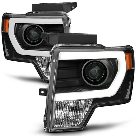Fit [Halogen] 2009-2014 Ford F150 Black DRL LED Tube Projector (Best Aftermarket Projector Headlights)