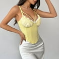 thumbnail image 5 of Women'S Ruffle Lace Trim V Neck Corset Top Adjustable Straps Corset Shaper Crop Top Yellow L, 5 of 8