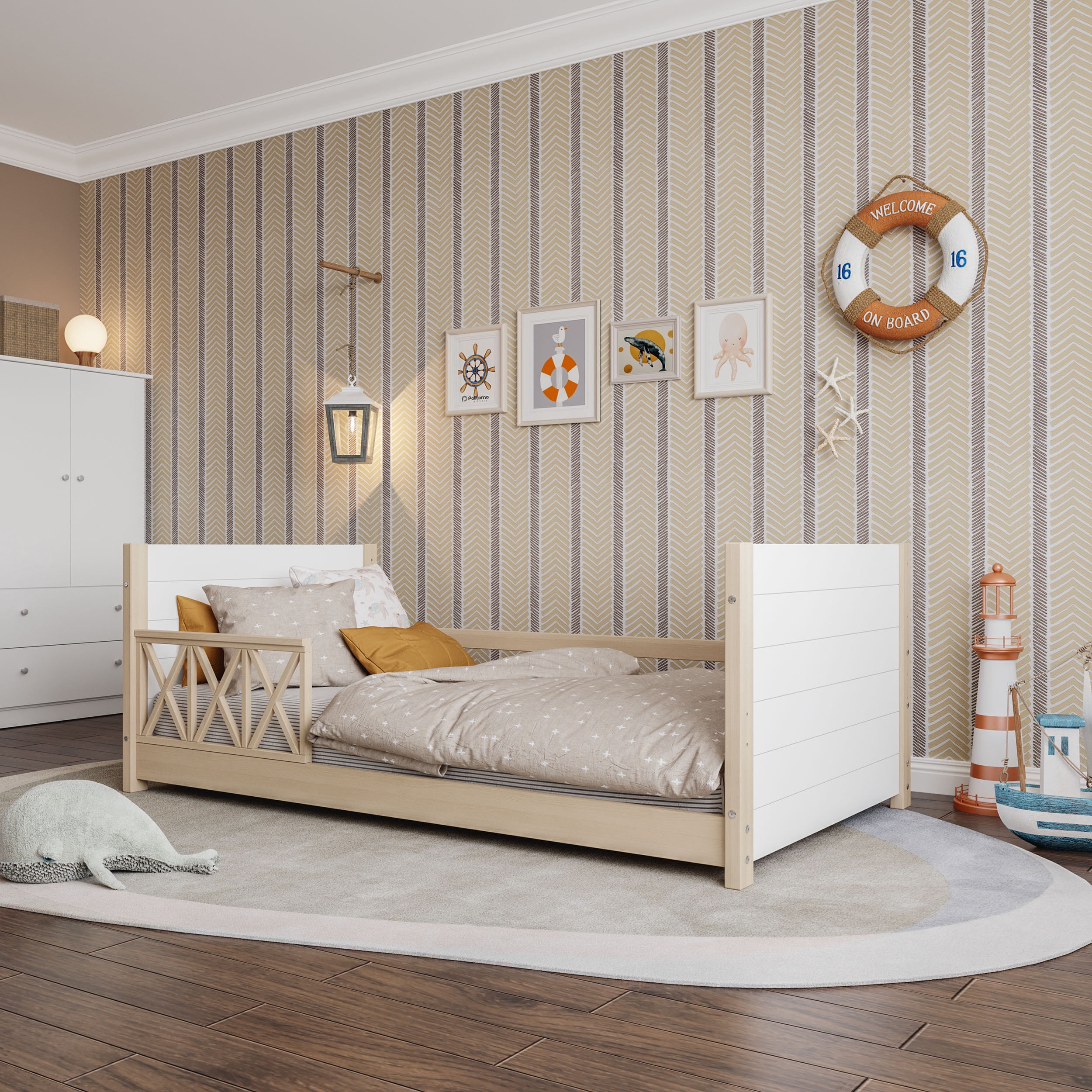 Polifurniture Cozy Kids Twin Size Wood Daybed with Guardrails
