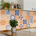 thumbnail image 3 of Mi Alma Removable Vinyl Floral Orange Blue Backsplash Tile Stickers, 24pcs, 3 of 11