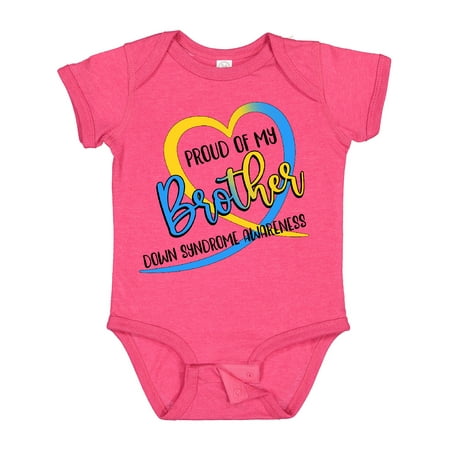 

Inktastic Proud of My Brother Down Syndrome Awareness Heart Ribbon Gift Baby Boy or Baby Girl Bodysuit