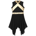 thumbnail image 3 of TiaoBug Kids Girls Sleeveless Lyrical Dance Dress Metallic Gold Worship Asymmetrical Hem Tunic Black 6, 3 of 5