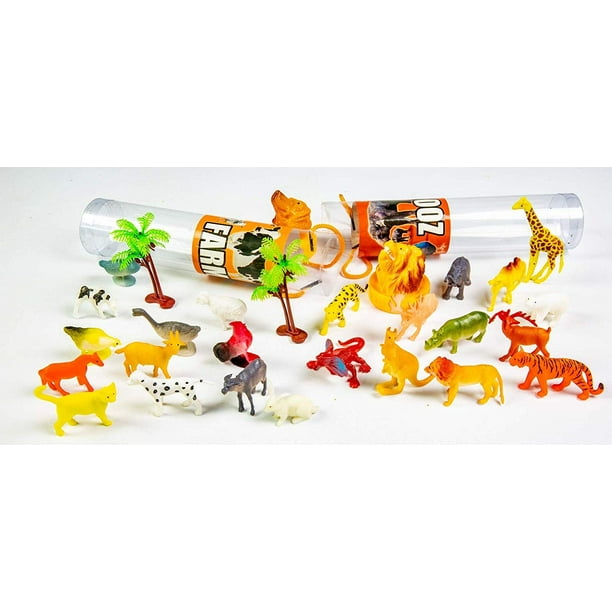 Kovot Mini Zoo & Farm Animal Toys in Tubes 26 Piece Set Includes A
